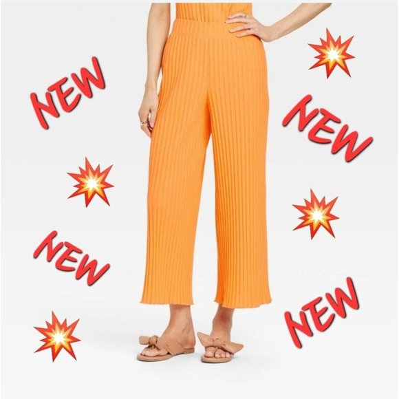 a new day Pants - NEW Wide Leg Pants Pleated Relaxed Fit Elastic Waist Orange Women's